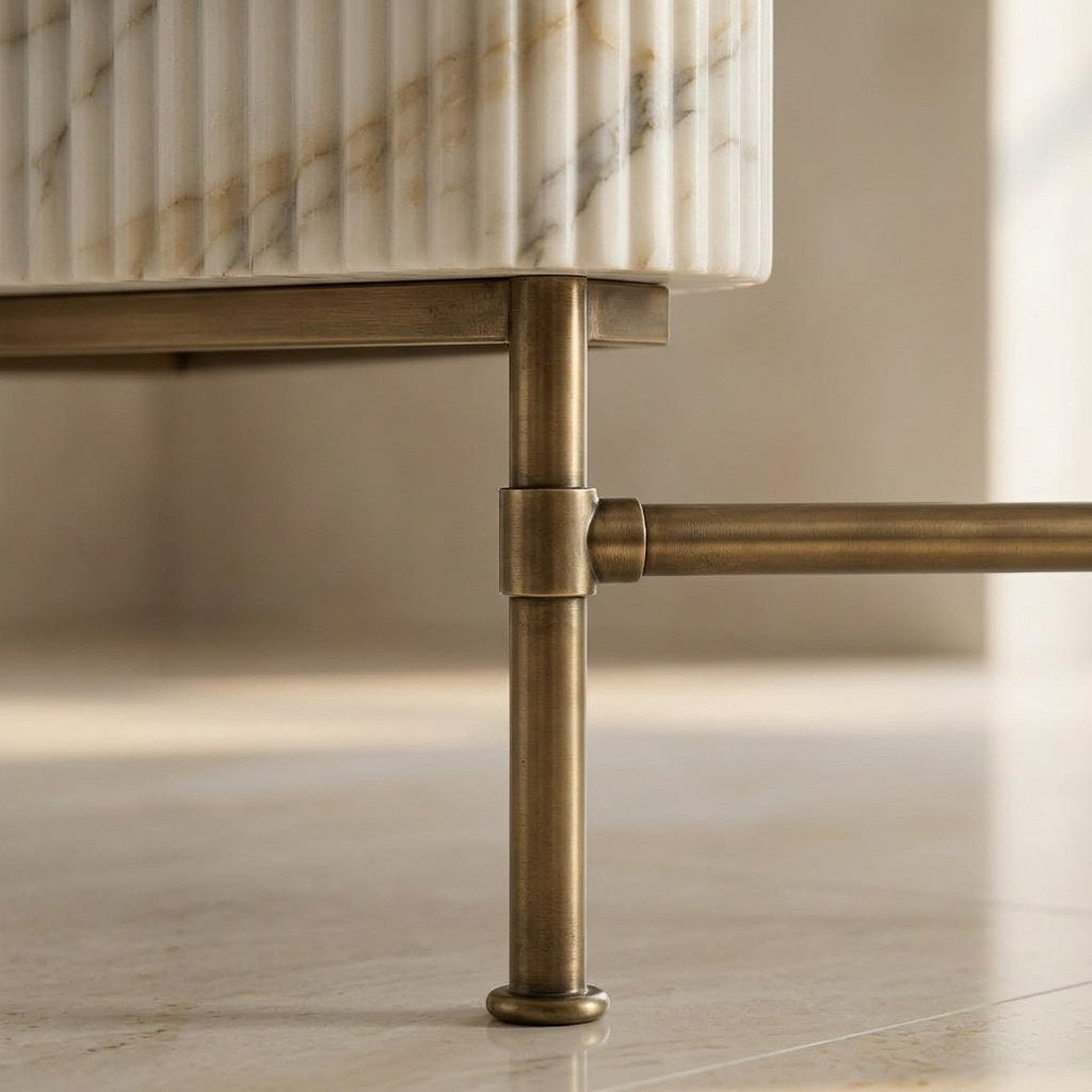 Calacatta Gold Fluted Marble Sink with Brushed Steel Stand — detail — view 4