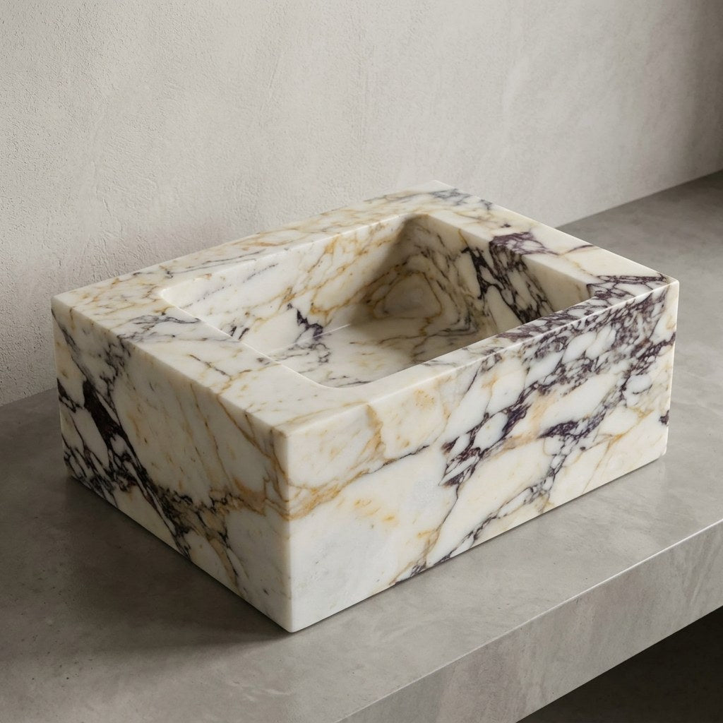 Calacatta Viola Polished Marble Rectangular Vessel Sink — detail — view 4