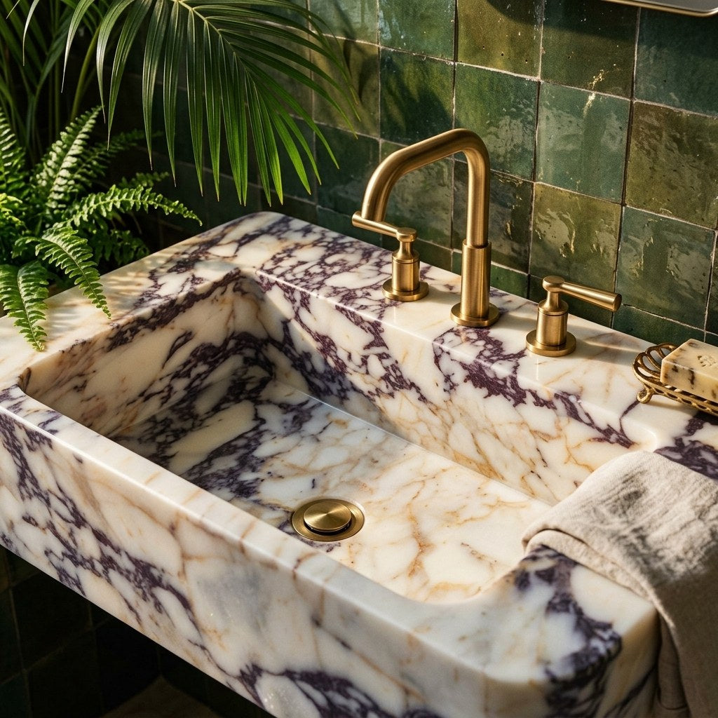 Calacatta Viola Honed Marble Rectangular Sink — premium — view 2