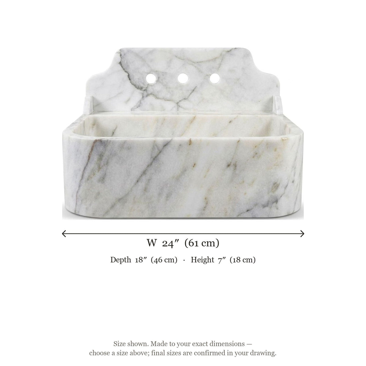Carrara Marble Sink with Integrated Backsplash — dimensions — view 5