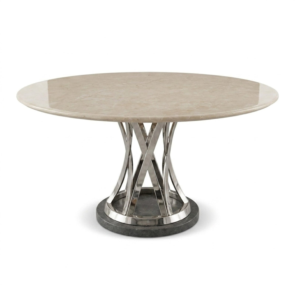 Beige Marble Round Table with Brushed Steel Base