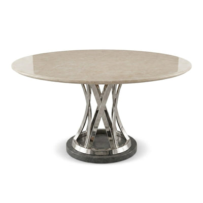 Beige Marble Round Table with Brushed Steel Base