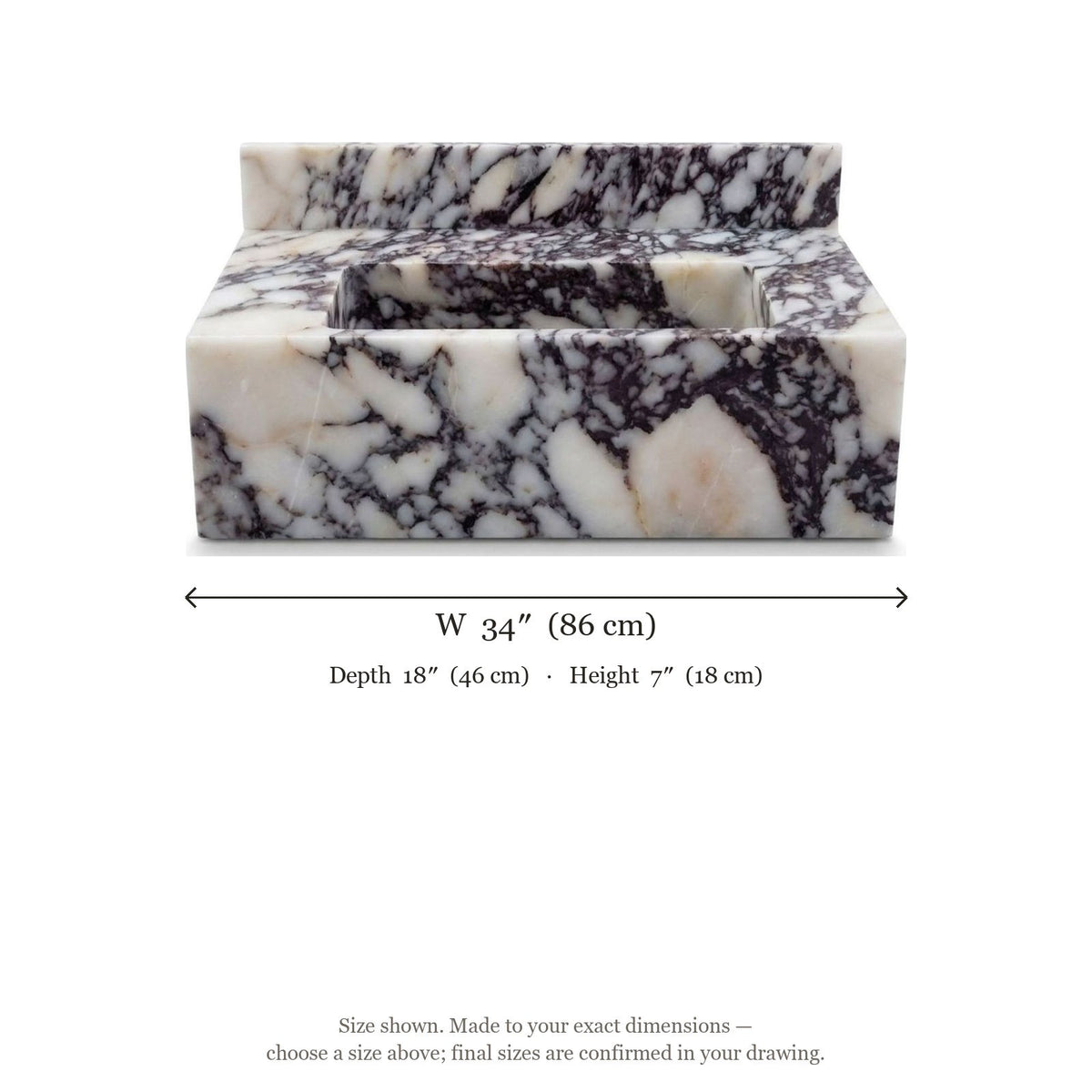 Calacatta Viola Marble Sink with Backsplash — dimensions — view 5