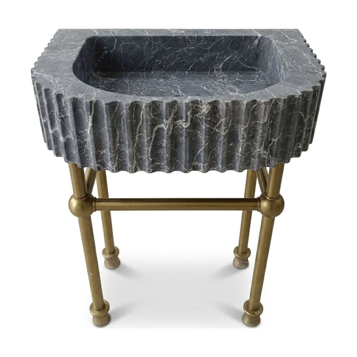 Pietra Notte Fluted Marble Sink with Copper Stand — view 1