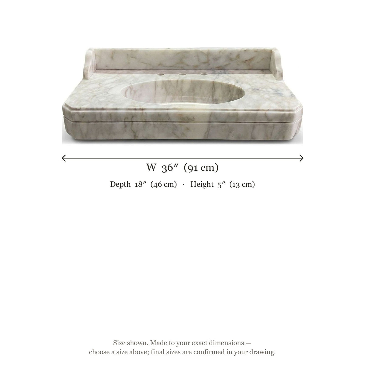 Calacatta Gold Honed Marble Sink with Backsplash — dimensions — view 5