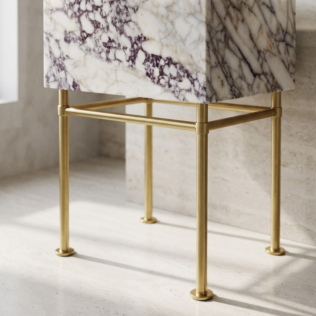 Calacatta Viola Honed Marble Sink with Brass Stand — detail — view 4