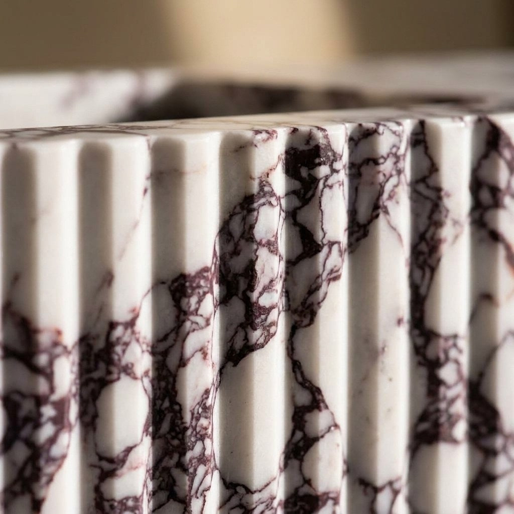Calacatta Viola Fluted Polished Marble Sink — marble detail — view 3
