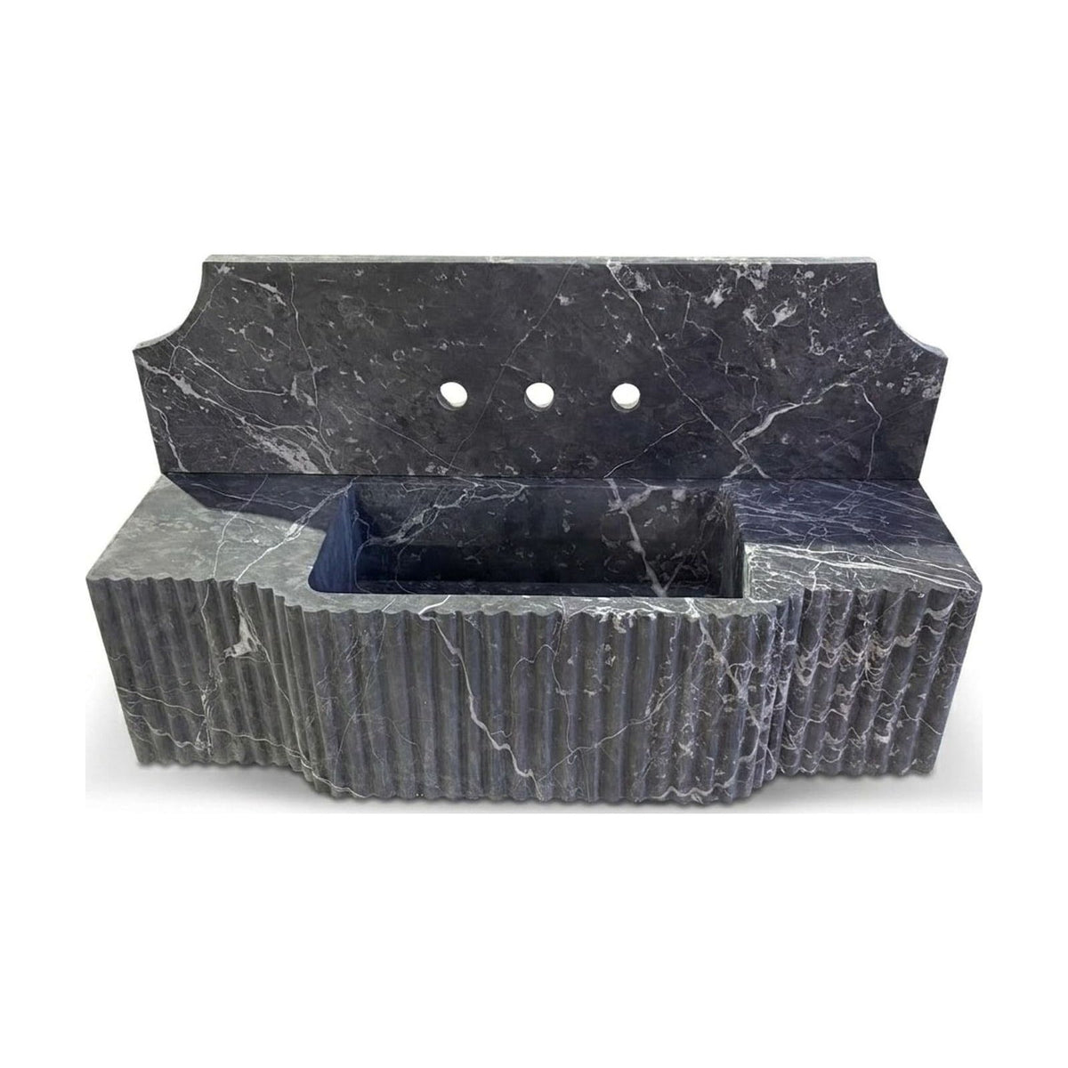 Pietra Notte Fluted Marble Sink with Backsplash — view 1