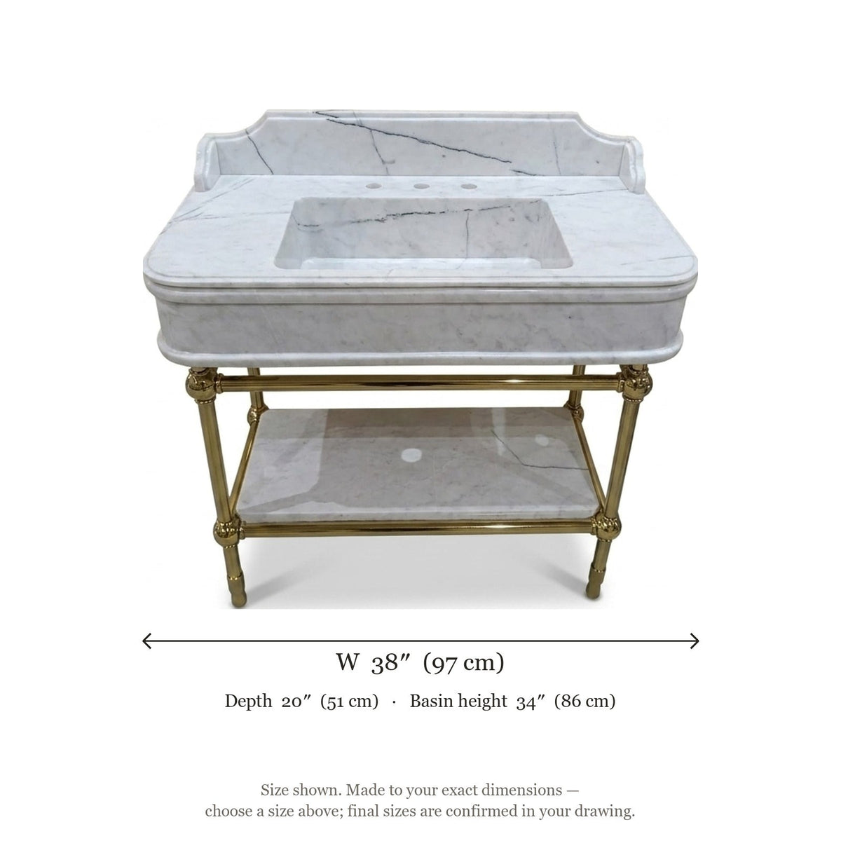 Lilac Marble Sink with Brass Stand and Backsplash — dimensions — view 5