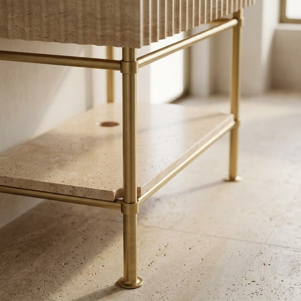 Travertine Fluted Sink with Brass Stand — detail — view 4