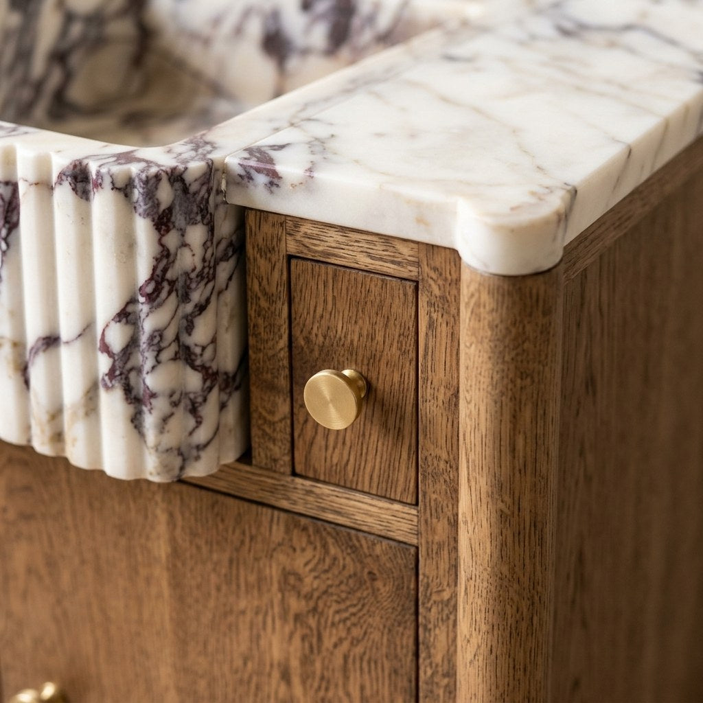 Calacatta Viola Fluted Marble Vanity with Backsplash — detail — view 4
