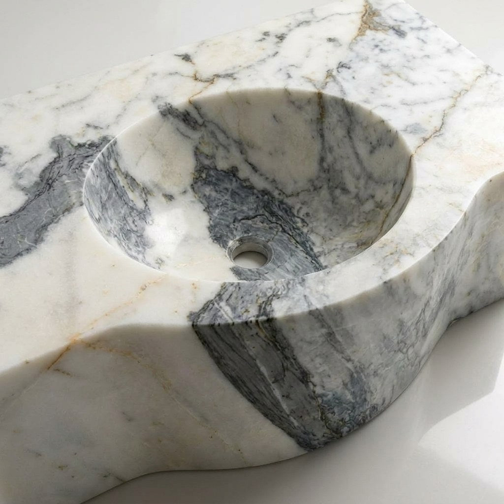 Carrara Polished Marble Sink with Curved Front — detail — view 4