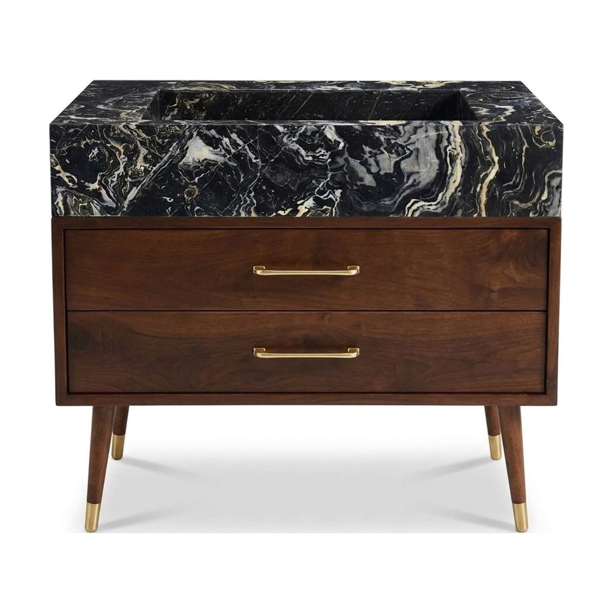 Nero Marquina Polished Marble Vanity with 3 Faucet Holes — view 1