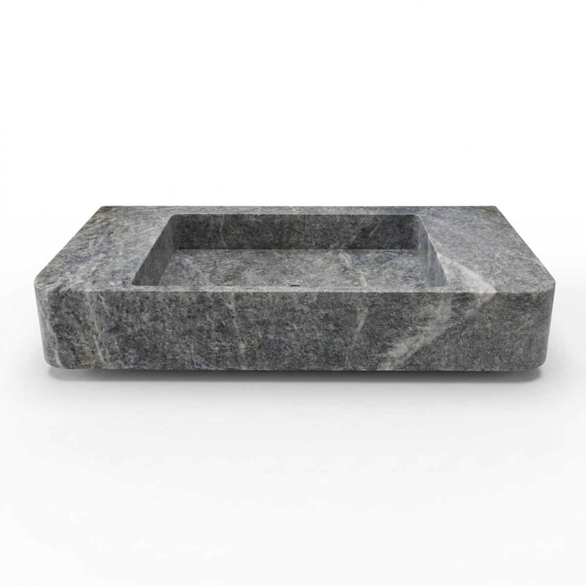 Grey Marble Rectangular Vessel Sink with Honed Finish — view 1