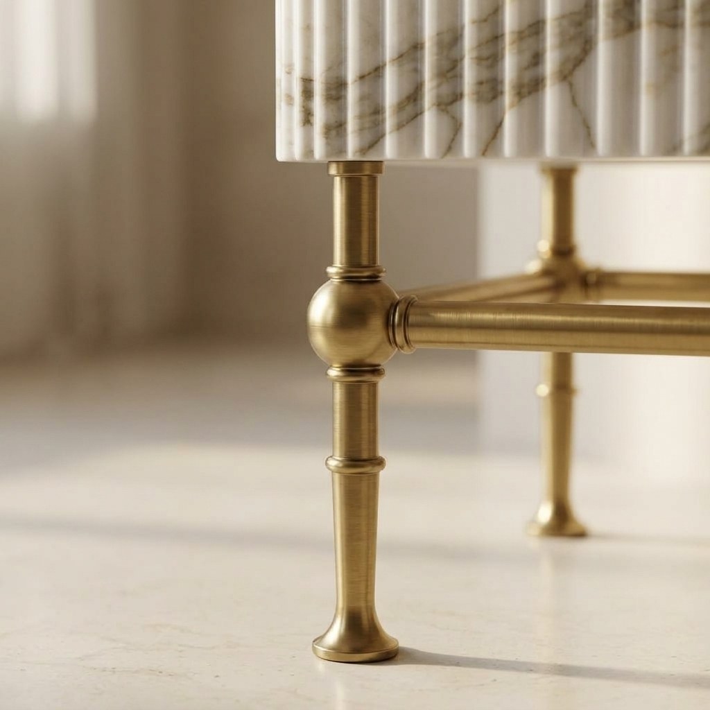 Calacatta Gold Fluted Marble Sink with Brass Stand — detail — view 4