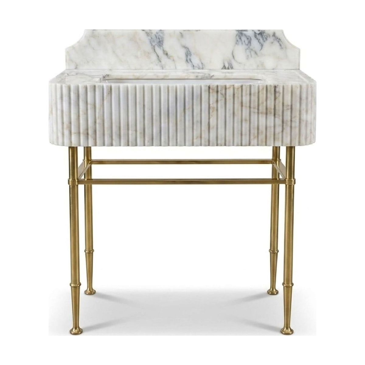 Calacatta Gold Fluted Marble Sink with Brass Stand — view 1