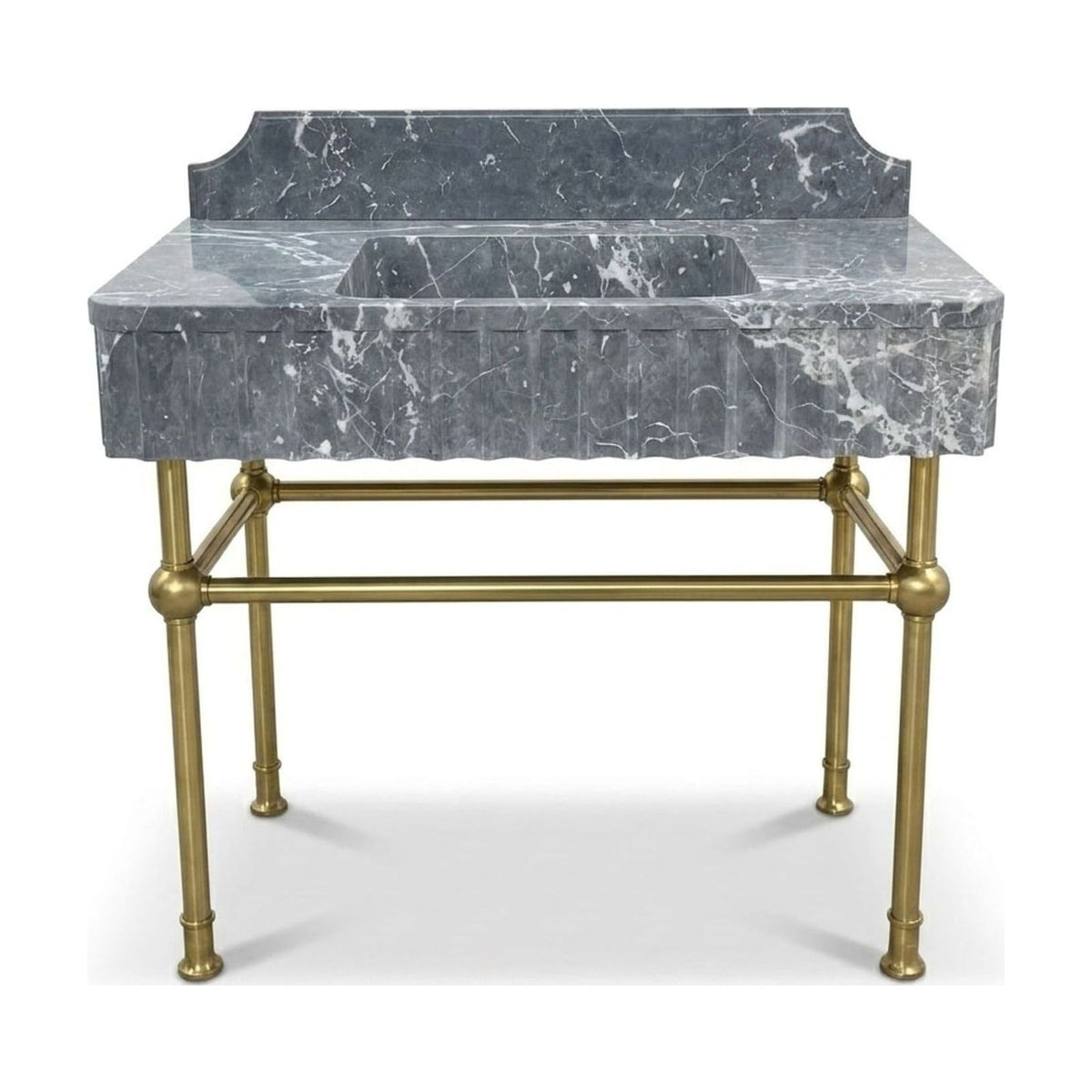 Pietra Notte Fluted Marble Sink with Brass Stand and Backsplash — view 1