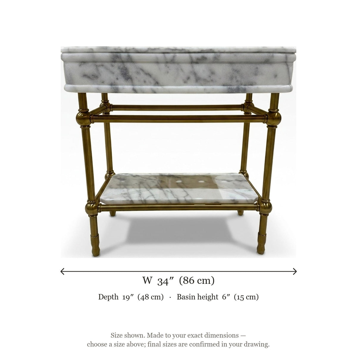 Carrara Marble Sink with Brass Stand — dimensions — view 4