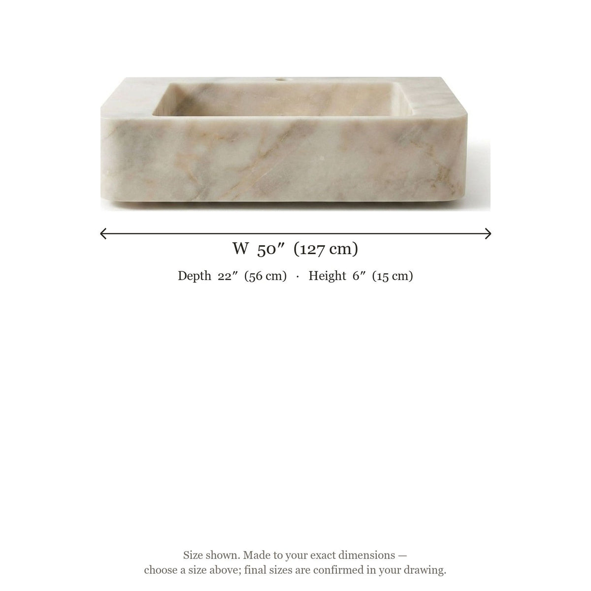 Carrara Marble Honed Rectangular Vessel Sink — dimensions — view 5
