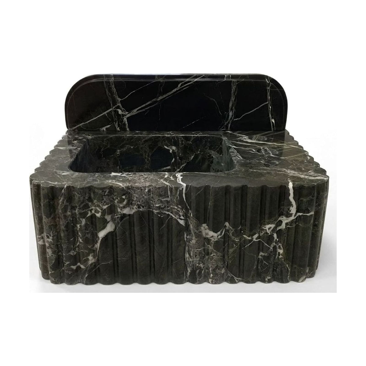 Verde Marble Fluted Sink with Backsplash — view 1