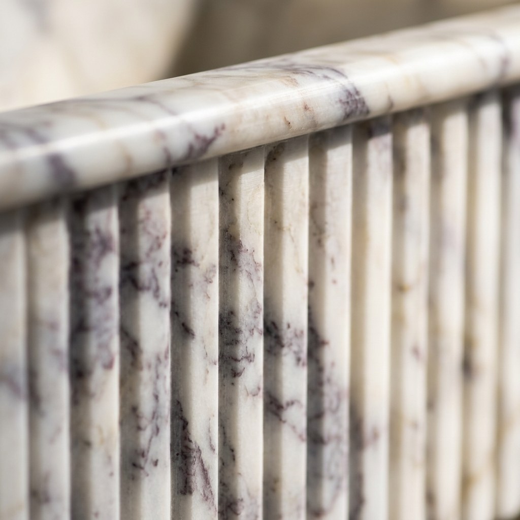 Calacatta Viola Fluted Marble Sink with Backsplash — marble detail — view 3