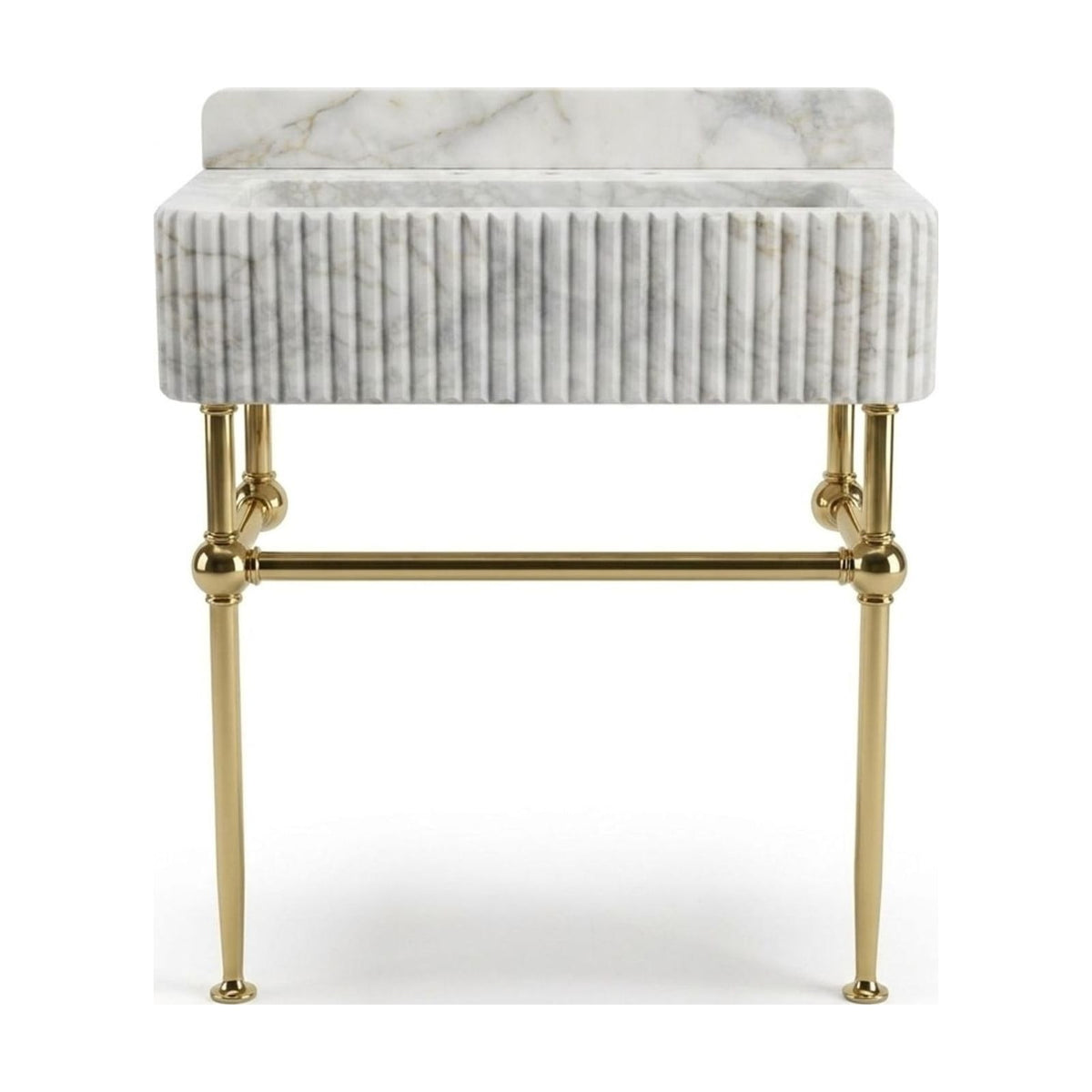 Calacatta Gold Fluted Marble Sink with Brass Stand — view 1