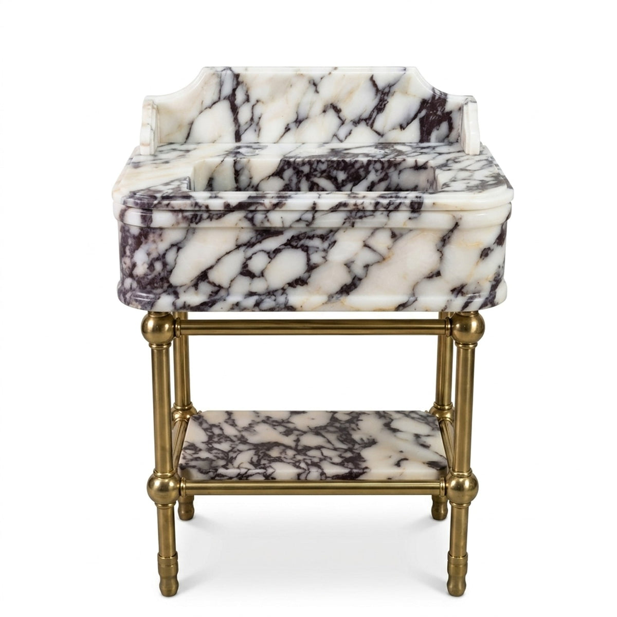 Calacatta Viola Marble Sink with Brass Stand and Backsplash — view 1