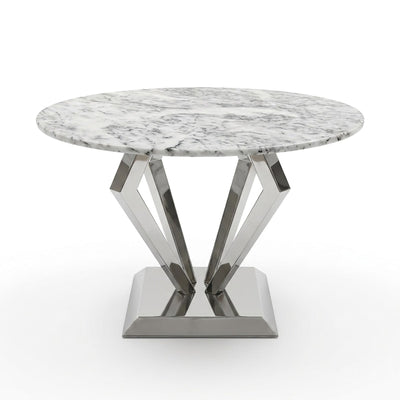 Carrara Polished Marble Table with Brushed Steel Base