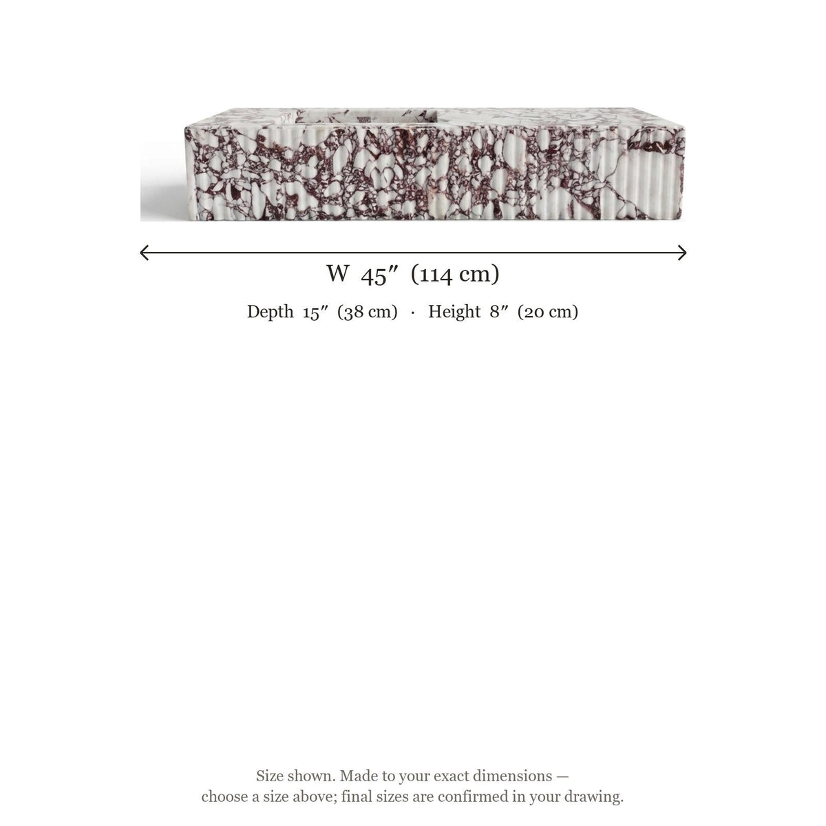 Calacatta Viola Fluted Polished Marble Sink — dimensions — view 5