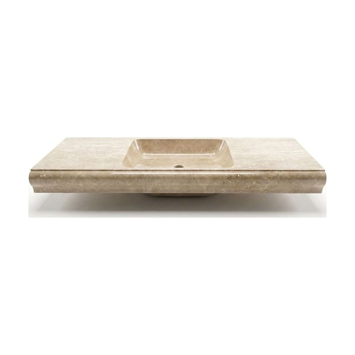 Polished Travertine Integrated Sink with Curved Profile — view 1