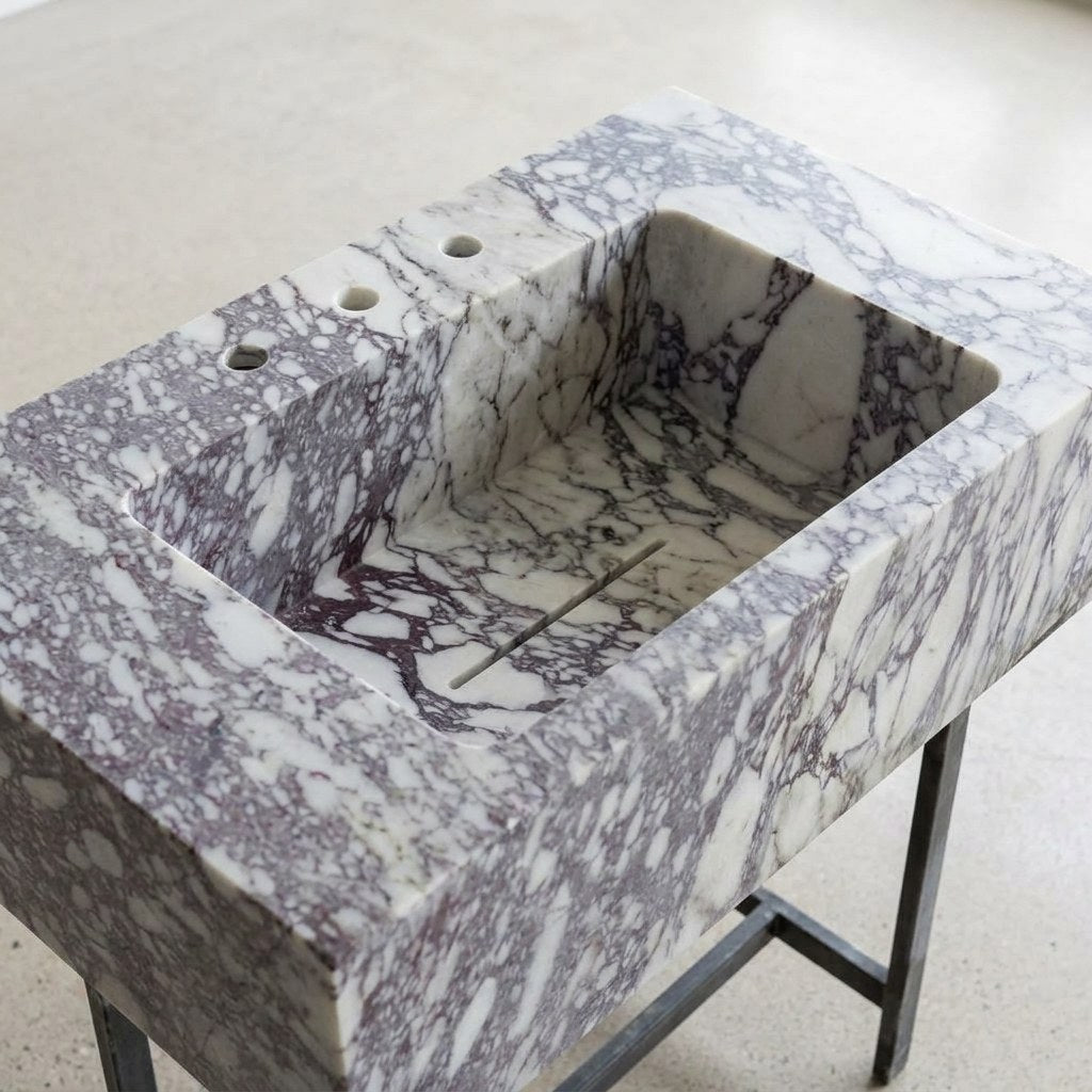 Calacatta Viola Rectangular Honed Marble Sink with 3 Faucet Holes — detail — view 4