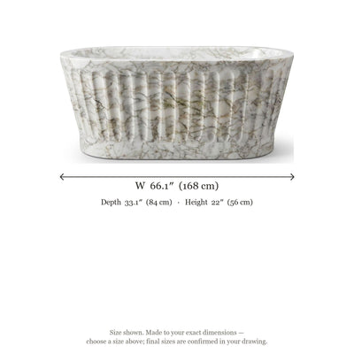 Calacatta Gold Fluted Honed Marble Bathtub — dimensions