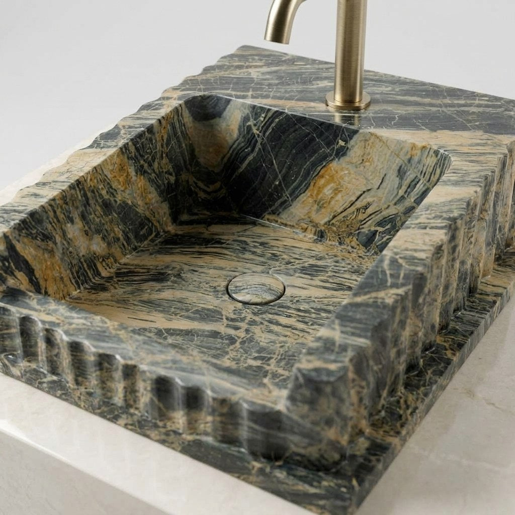 Picasso Fluted Honed Marble Sink — detail — view 4