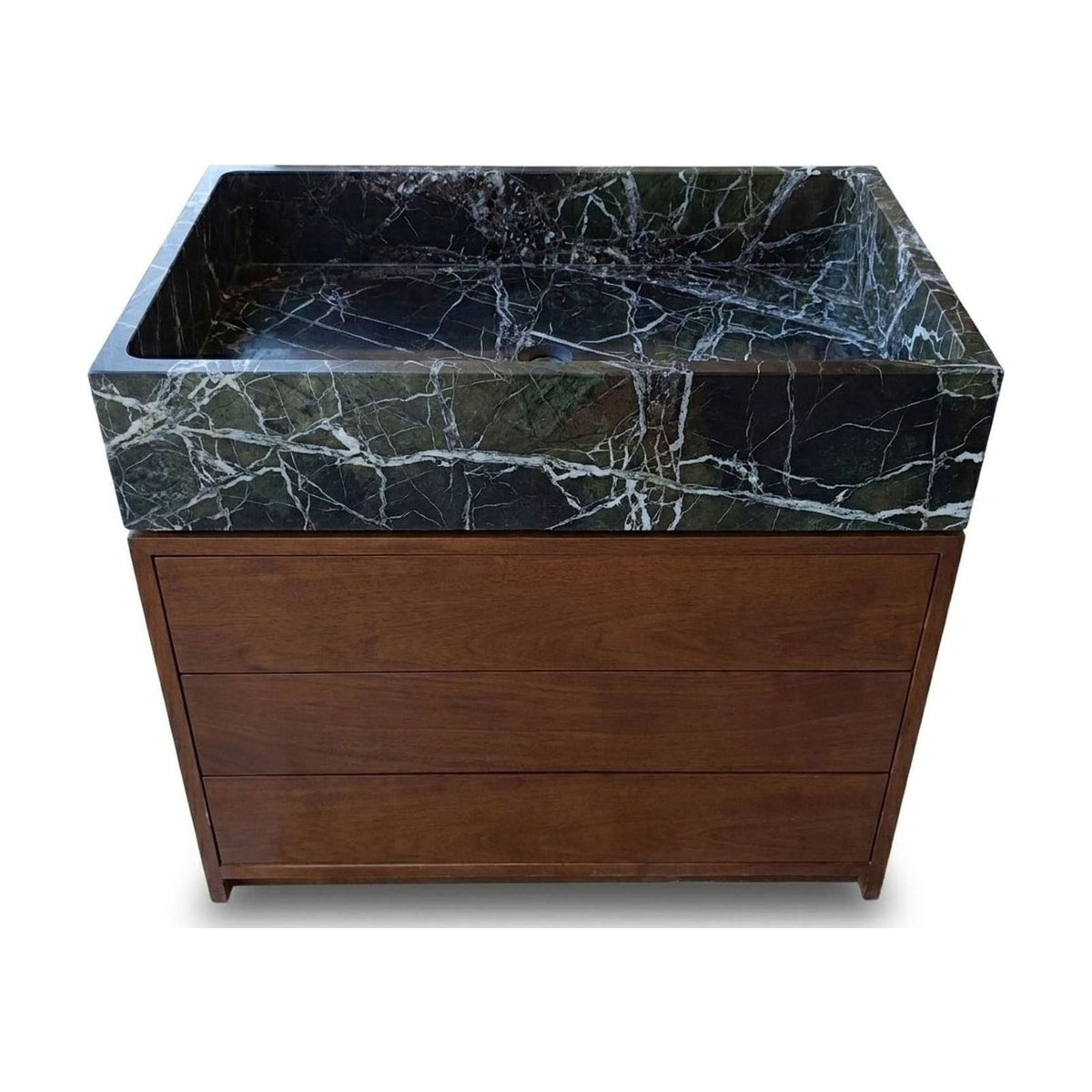 Verde Polished Marble Sink with Wood Vanity — view 1