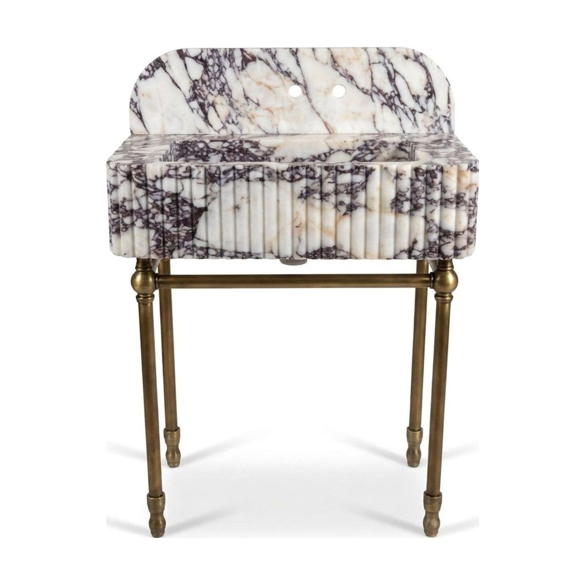 Calacatta Viola Fluted Marble Sink with Brass Stand and Backsplash — view 1