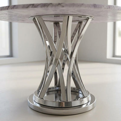 Honed Lilac Marble Table with Brushed Steel Base — detail