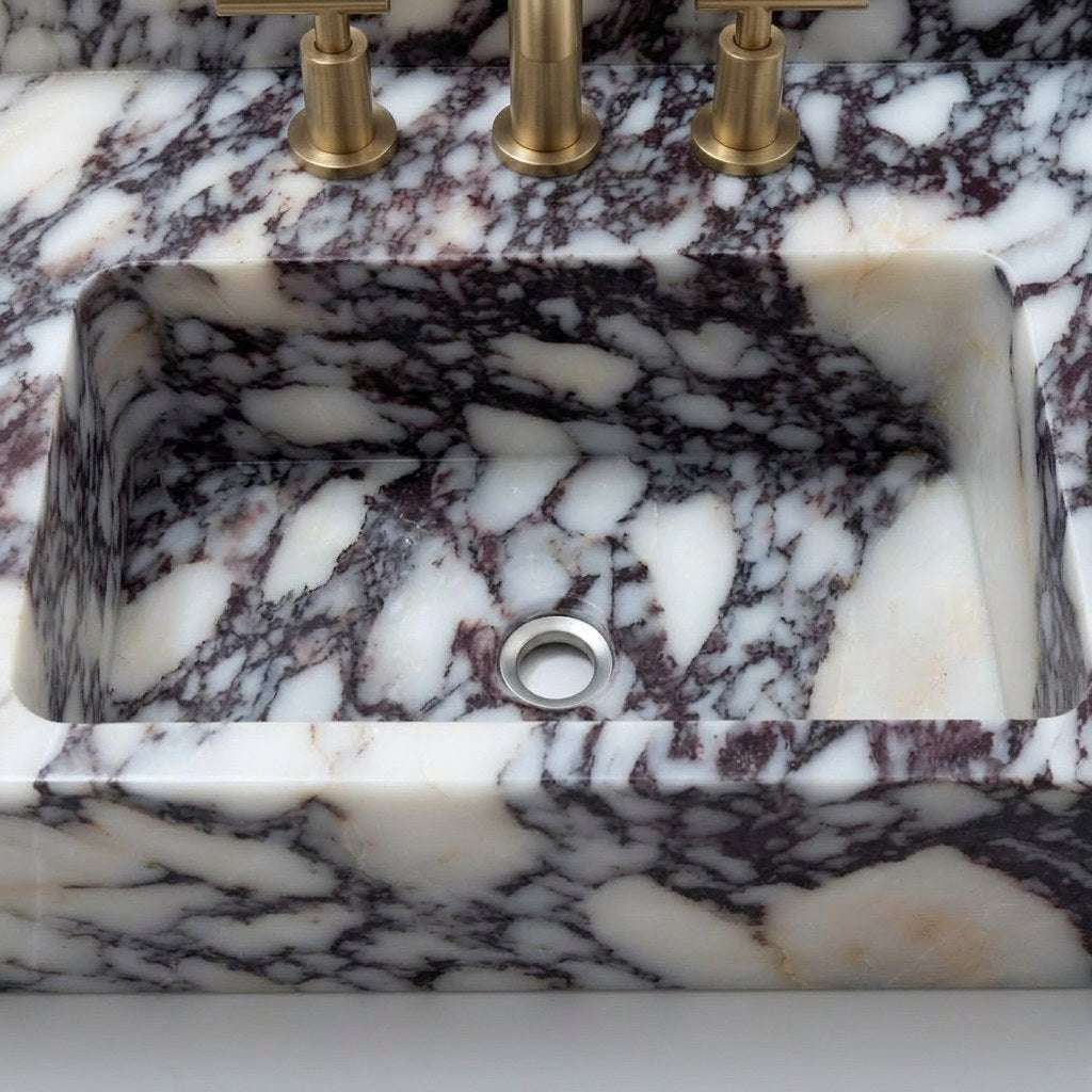 Calacatta Viola Marble Sink with Backsplash — detail — view 4