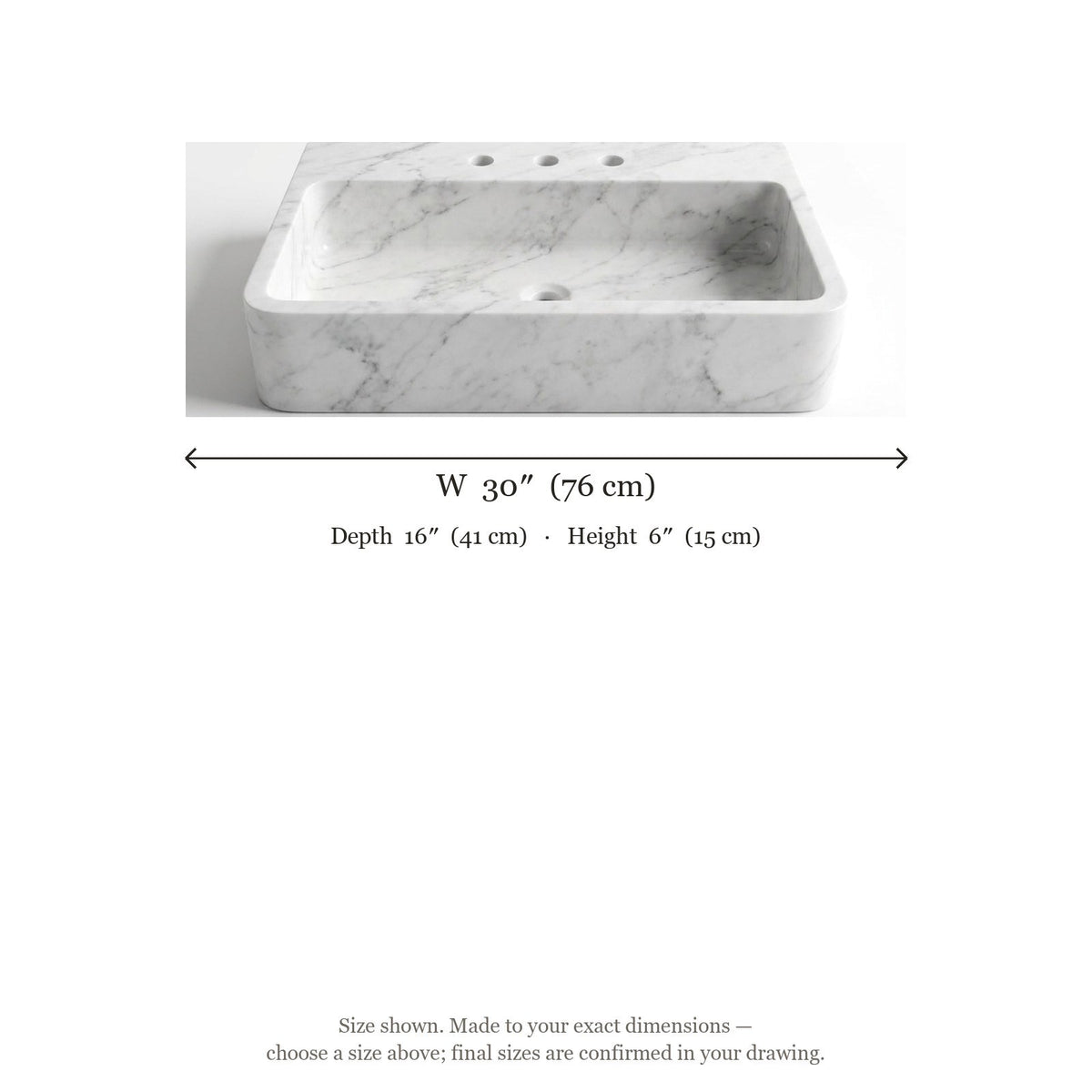Carrara Marble Polished Vessel Sink with 3 Faucet Holes — dimensions — view 5