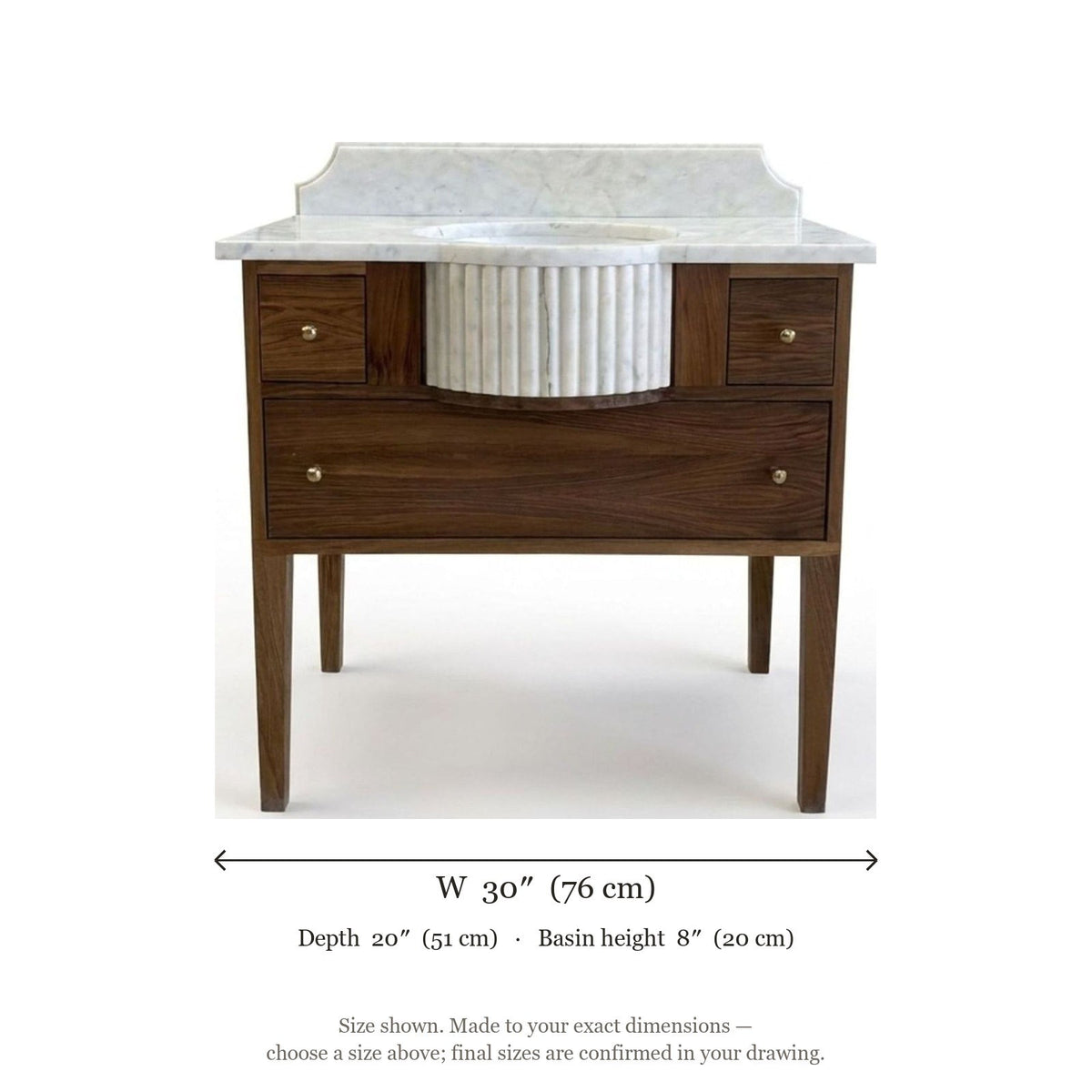 Carrara Marble Fluted Vanity Sink with Backsplash — dimensions — view 5