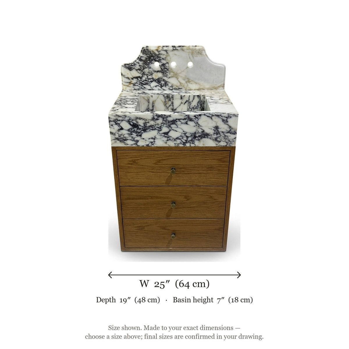 Calacatta Viola Polished Marble Vanity with Backsplash — dimensions — view 5