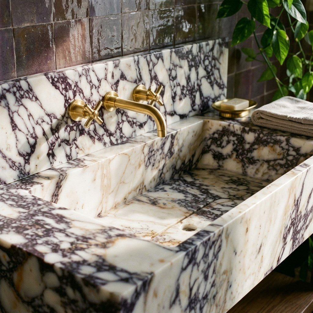 Calacatta Viola Polished Marble Sink with Backsplash — premium — view 2