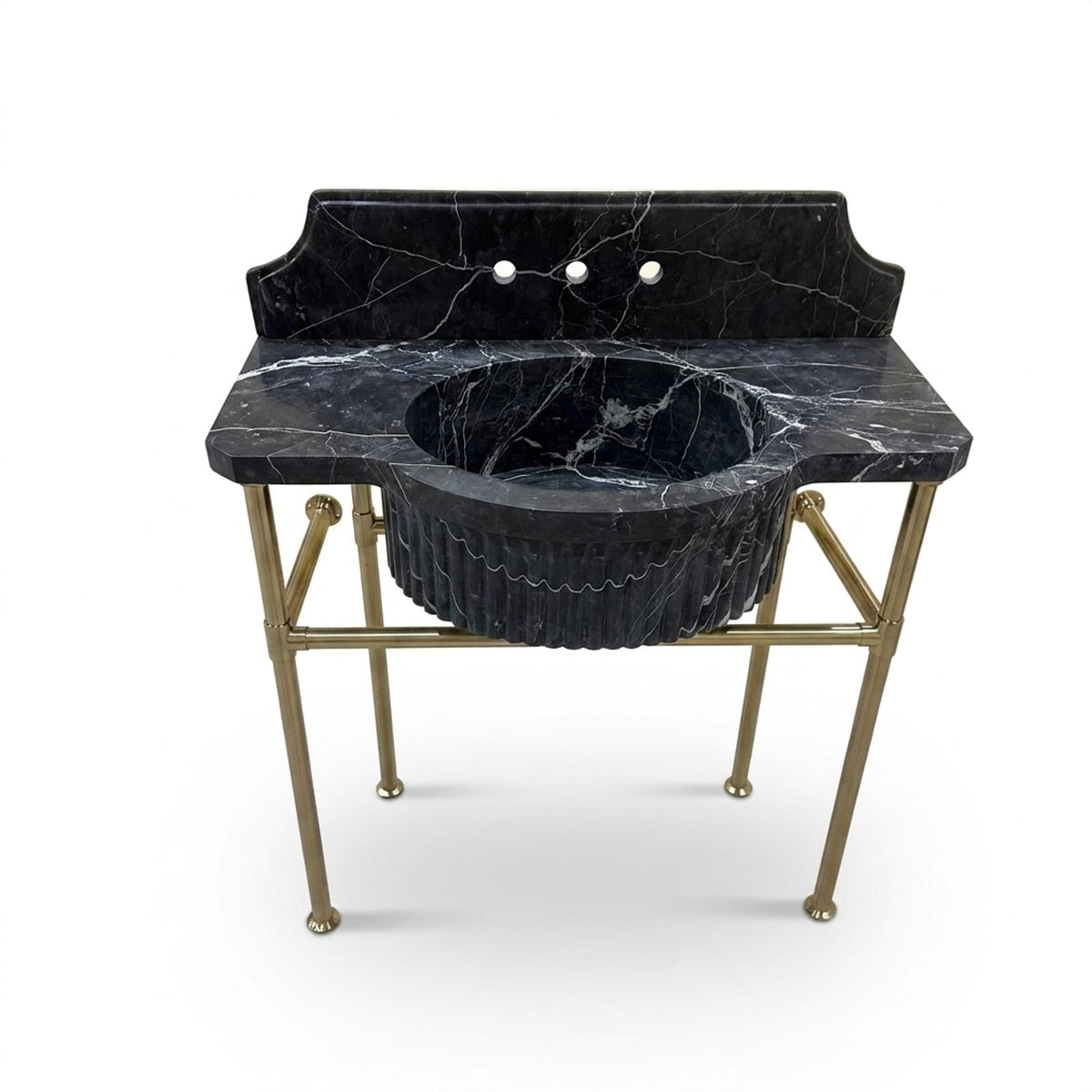 Pietra Notte Fluted Marble Sink with Brass Stand — view 1