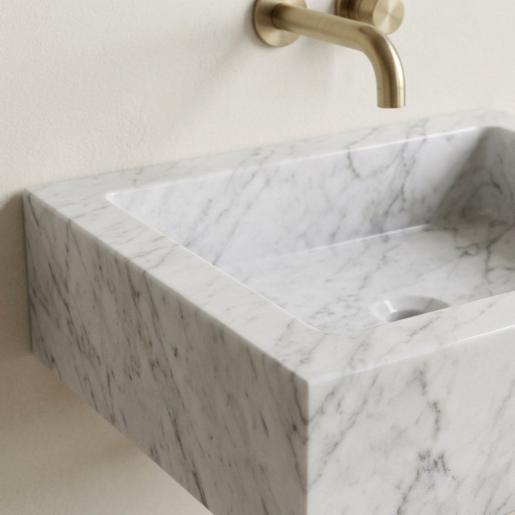 Carrara Marble Honed Rectangular Vessel Sink — marble detail — view 3