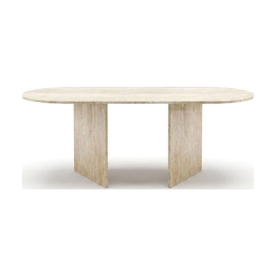 Honed Travertine Oval Table with Slab Base