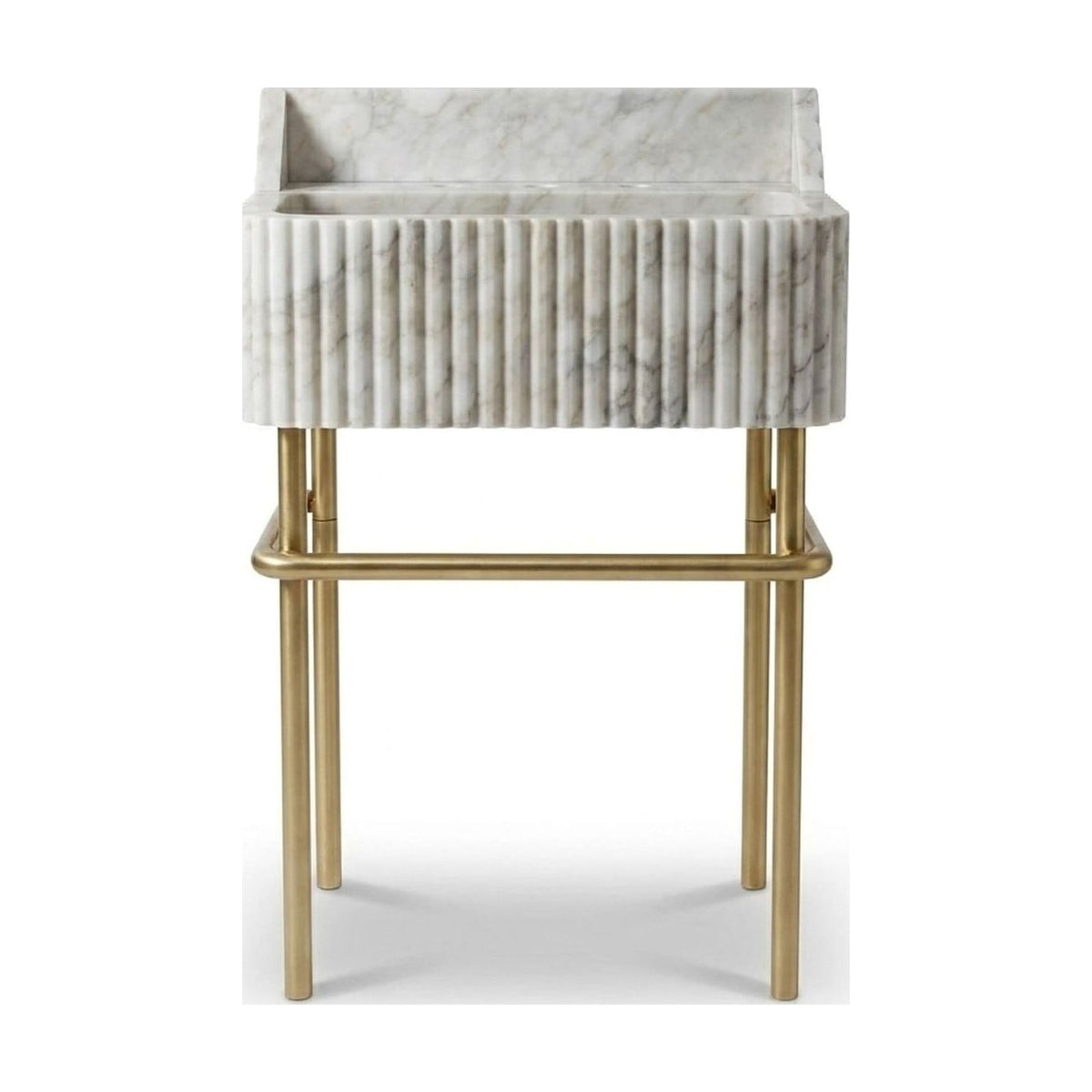 Calacatta Gold Fluted Marble Sink with Brass Stand — view 1