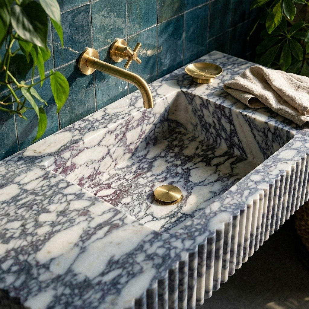 Calacatta Viola Fluted Honed Marble Sink — premium — view 2
