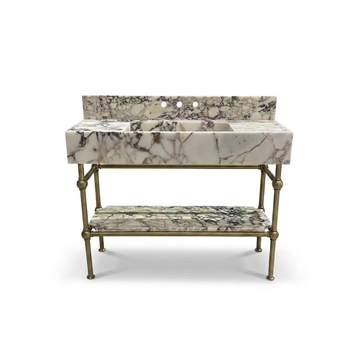 Calacatta Viola Marble Sink with Brass Stand and Backsplash — view 1