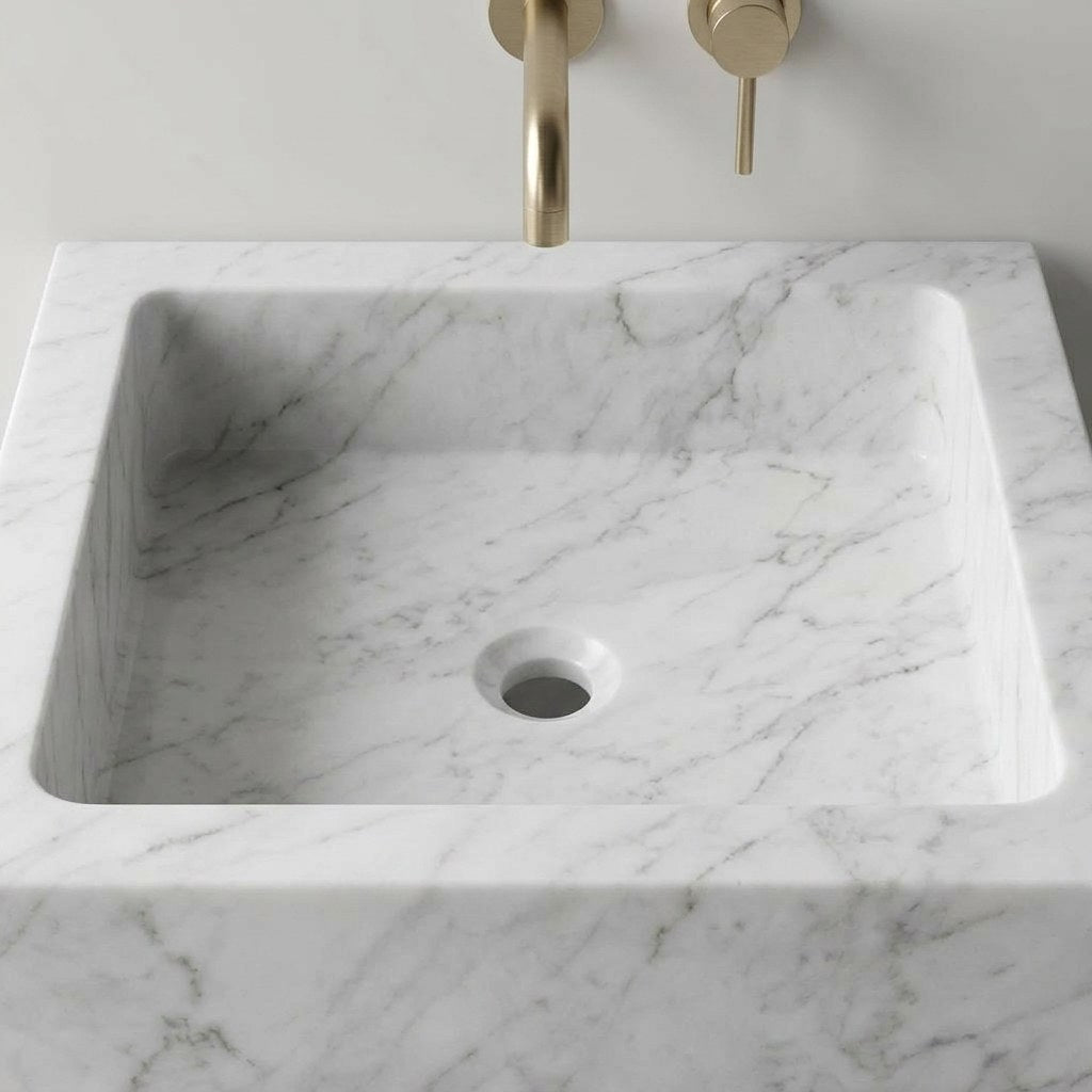 Carrara Marble Honed Rectangular Vessel Sink — detail — view 4