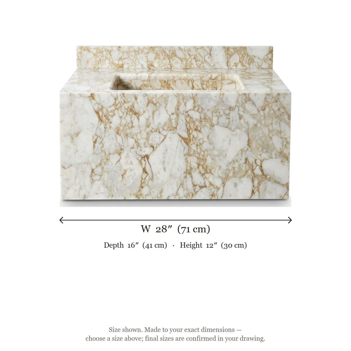 Calacatta Gold Polished Marble Sink with Backsplash — dimensions — view 4