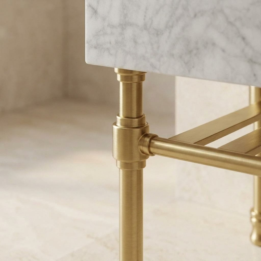 Carrara Honed Marble Sink with Brass Gold Stand — detail — view 4